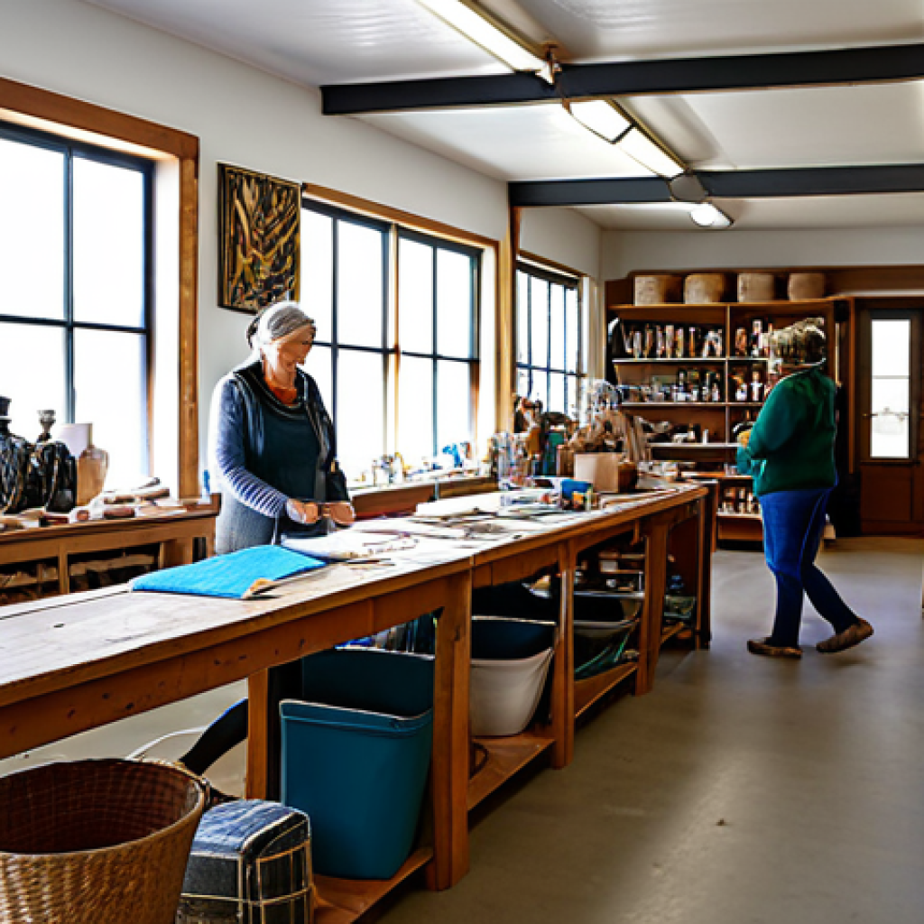Cooperative Success**
"A thriving worker-owned cooperative workshop, filled with artisans crafting unique, sustainable products. Shelves are stocked with colorful goods, showcasing the talent and dedication of the team. Sunlight streams through large windows, illuminating the scene. Community members browse the selection, engaging with the artisans. The atmosphere is collaborative and positive. Fully clothed, appropriate attire, safe for work, perfect anatomy, natural proportions, professional photography, high quality, family-friendly."
**