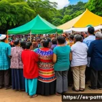 대안경제 모델의 윤리적 고려사항 - A vibrant community assembly in a Latin American village, featuring diverse people of all ages and e...