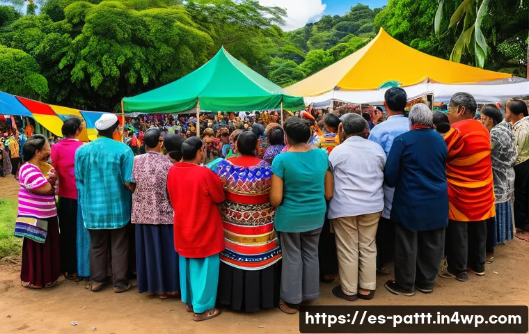 대안경제 모델의 윤리적 고려사항 - A vibrant community assembly in a Latin American village, featuring diverse people of all ages and e...