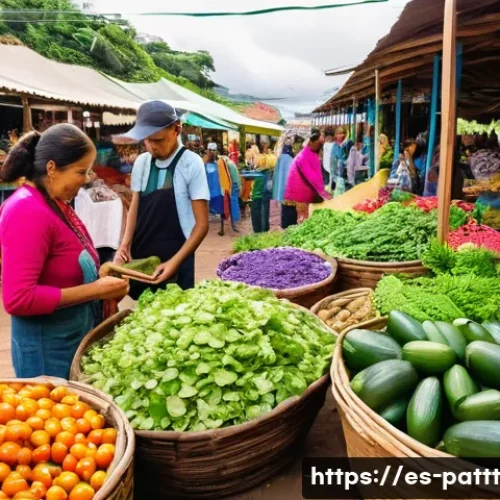 대안경제 모델의 미래 지향적 접근 - A vibrant community cooperative market scene in a Latin American town, featuring diverse people of a...