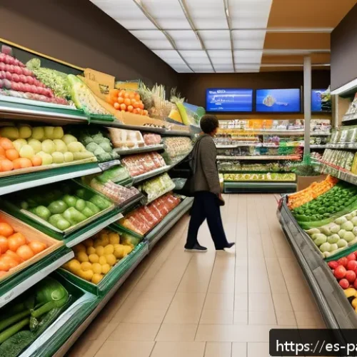 대안경제 모델의 행동 경제학 적용 사례 - A vibrant Spanish supermarket aisle focused on fresh fruits and vegetables, with colorful produce ar...