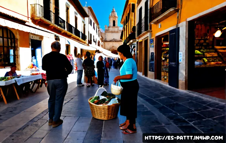 Home 17 대안경제 모델의 사회적 영향력 평가 - Photorealistic community market in a sunlit Spanish town square, diverse local vendors and shoppers ...